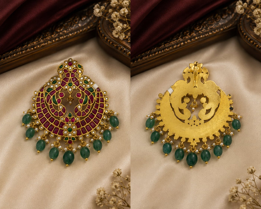 FeelOri jadau kundan pendant styled with Indian occasion wear