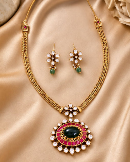 FeelOri oval pendant jadau kundan necklace set with matching earrings for Indian festive necklace styling
