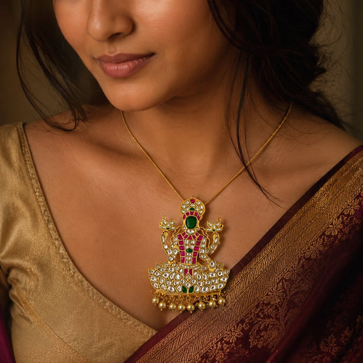 FeelOri jadau kundan pendant styled with Indian occasion wear