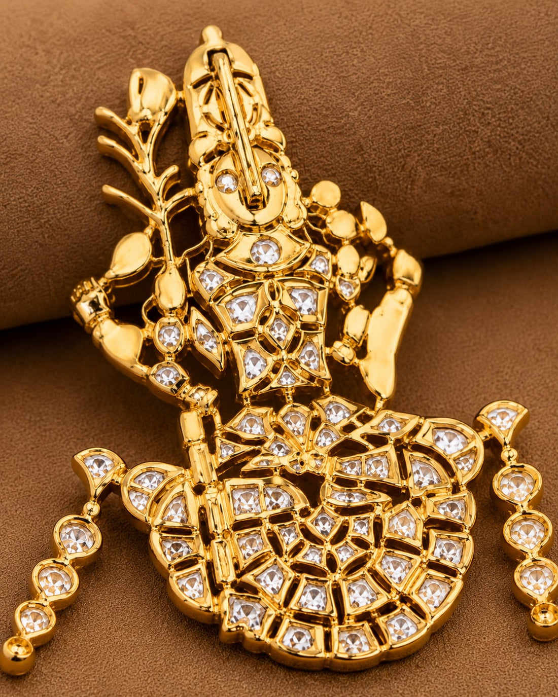 FeelOri peacock motif temple-style pendant set listed as pendant set styled with saree fabric