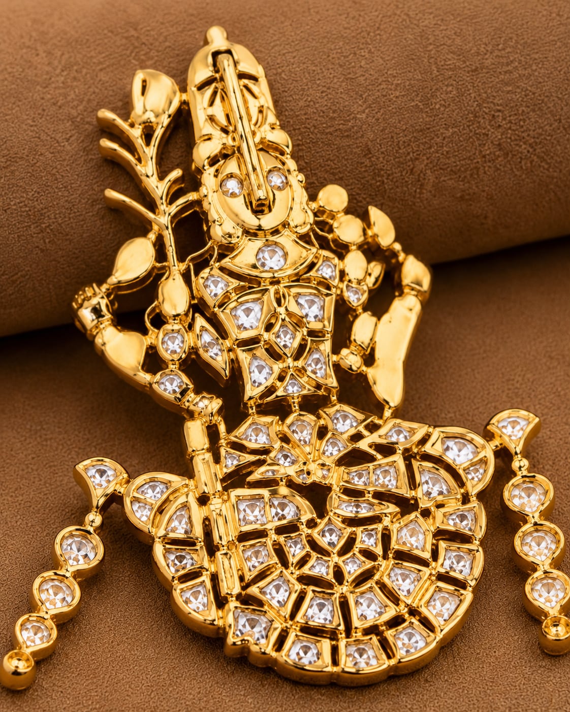 FeelOri peacock motif temple-style pendant set listed as pendant set styled with saree fabric