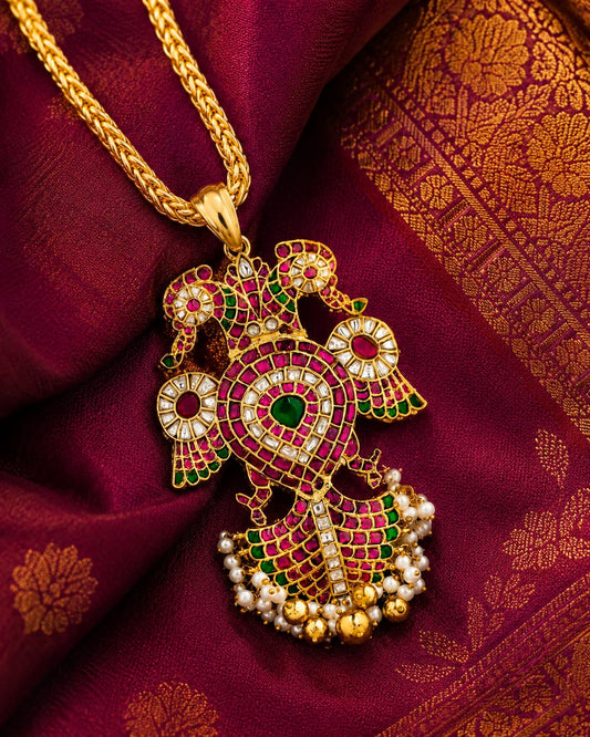 FeelOri jadau kundan Gandaberunda Two-Headed Bird Pendant - main product view
