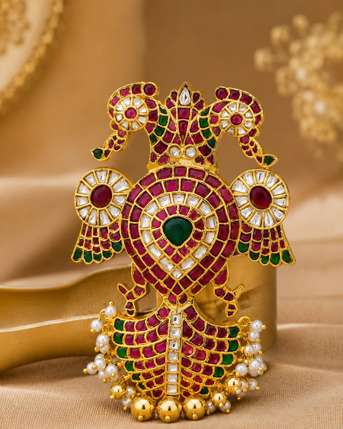 FeelOri peacock veena motif temple-style pendant set listed as pendant set styled with saree fabric