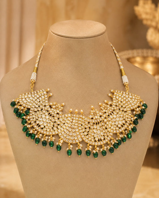 FeelOri pearl cluster crescent jadau kundan necklace for pattu saree styling