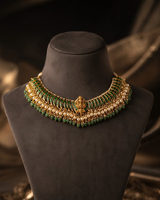 FeelOri pearl-detail jadau kundan choker necklace for pattu saree styling