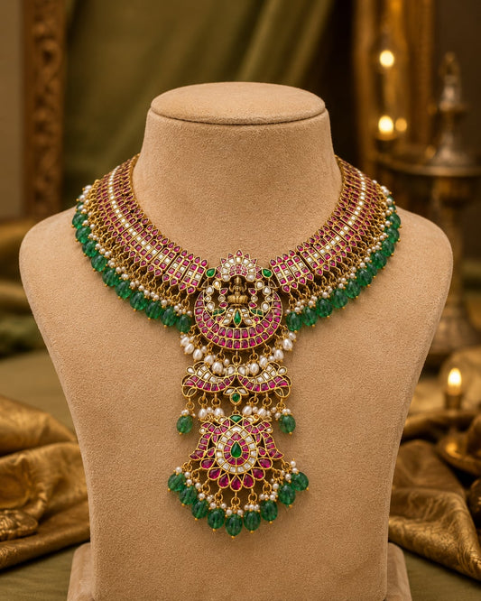 FeelOri pearl-detail jadau kundan necklace for pattu saree styling