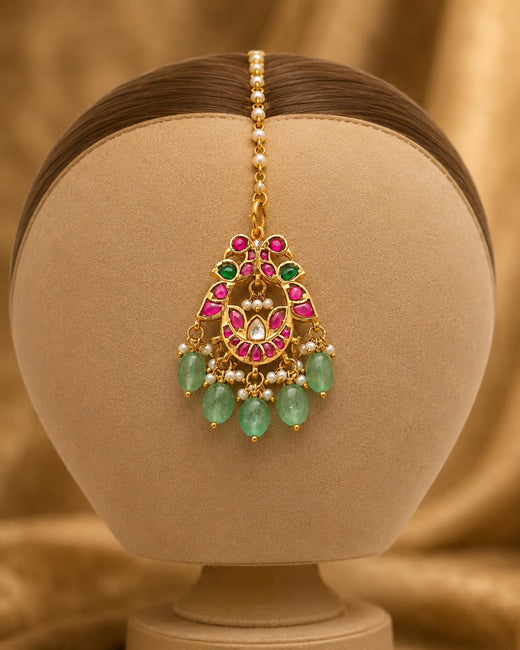 FeelOri pearl drop round jadau kundan maang tikka listed as maang tikka only main product view