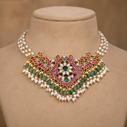 FeelOri pearl edge jadau kundan choker necklace for pattu saree styling