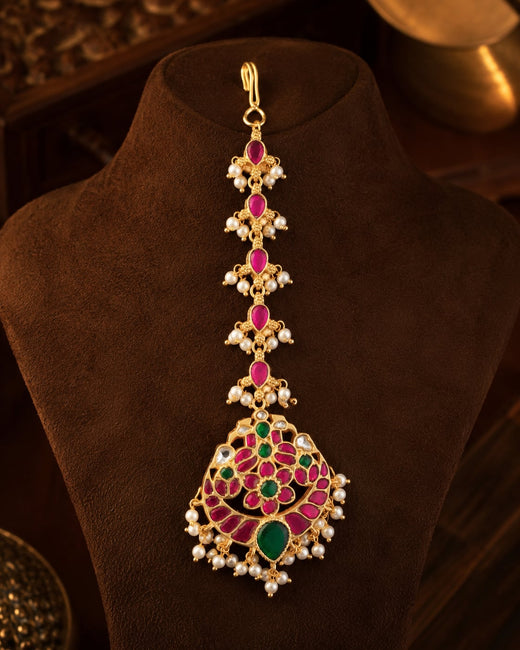 FeelOri pearl linear floral jadau kundan maang tikka listed as maang tikka only main product view