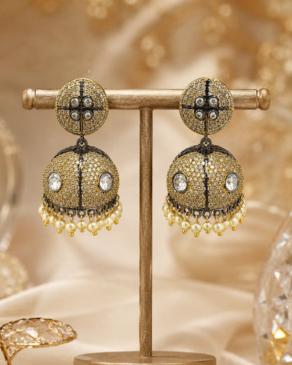 FeelOri pearl-look jhumka earrings on jewellery display