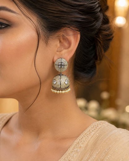 FeelOri pearl-look jhumka earrings styled with Indian occasion wear