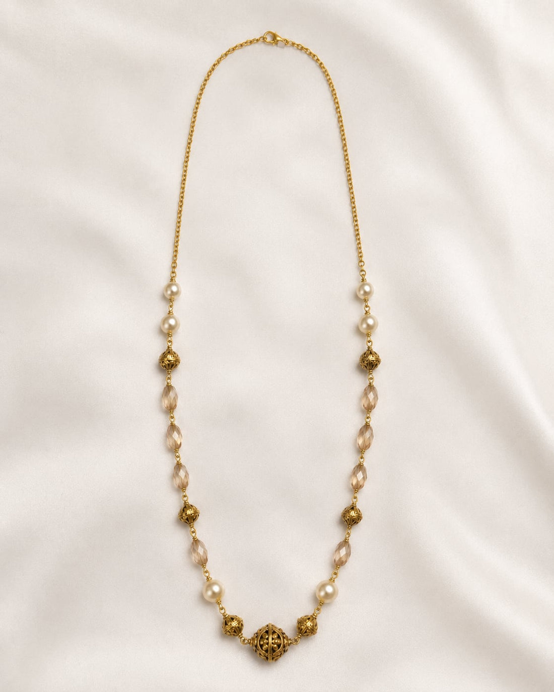 FeelOri Peach Faceted Bead and Pearl-Look Necklace complete 18-inch single-strand view