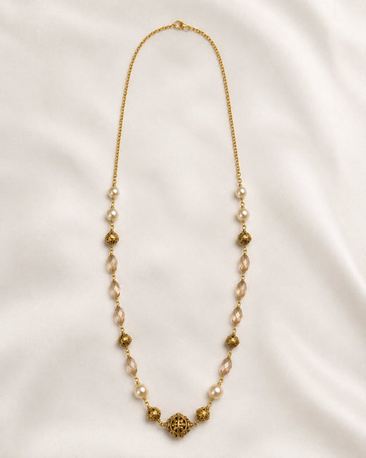 FeelOri Peach Faceted Bead and Pearl-Look Necklace complete 18-inch single-strand view
