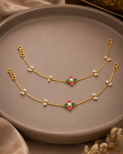 FeelOri pearl station floral jadau kundan payal anklets listed as a pair of anklets main product view