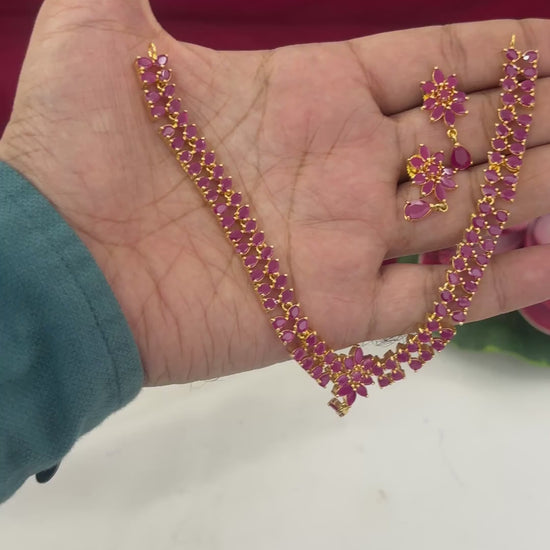 Video of FeelOri Ruby CZ Short Necklace Set for South Indian Sarees with matching earrings, SKU FN109.