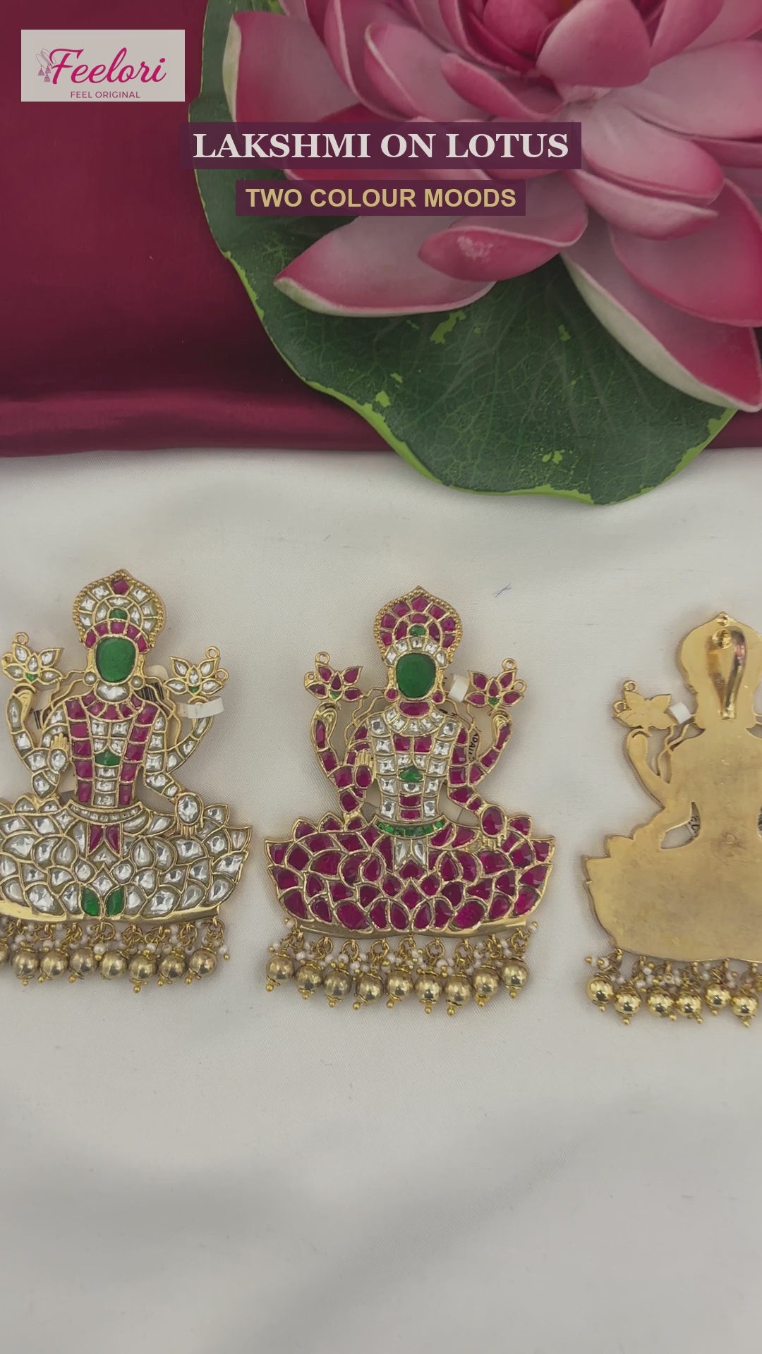 FeelOri Jadau Kundan Padmasana Lakshmi White Accent Pendant