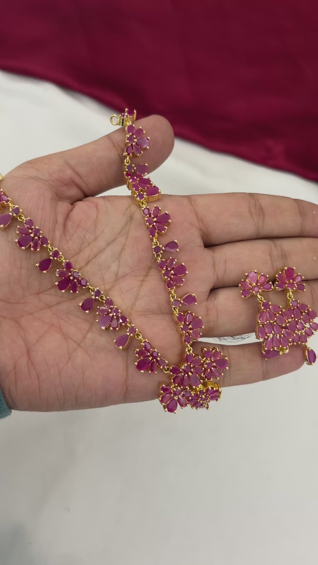 Video of FeelOri Ruby CZ Party Wear Short Necklace Set with matching earrings, SKU FN116.