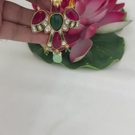 FeelOri Jadau Kundan Gandaberunda Inspired Heritage Bird Pendant