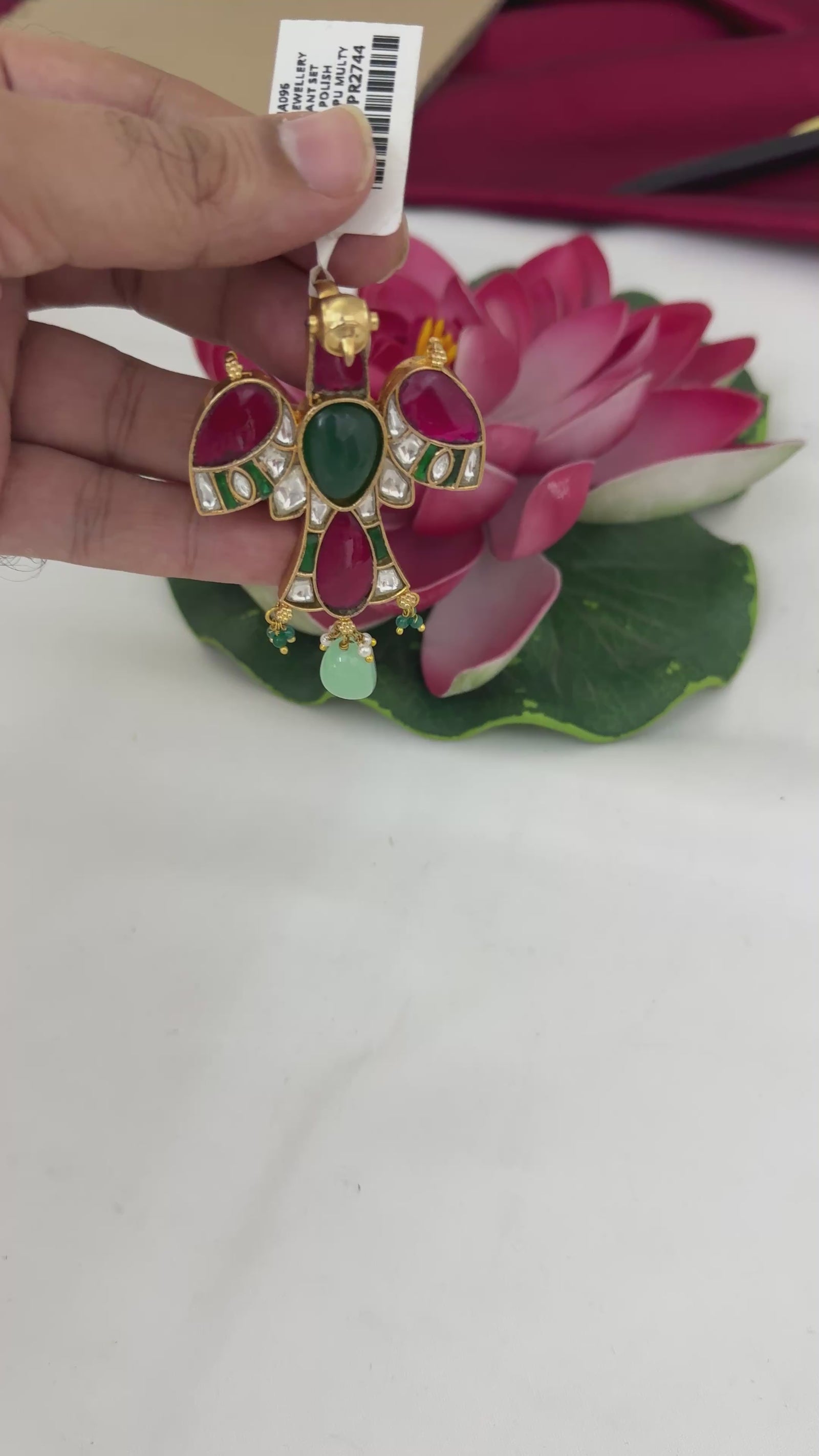 FeelOri Jadau Kundan Gandaberunda Inspired Heritage Bird Pendant