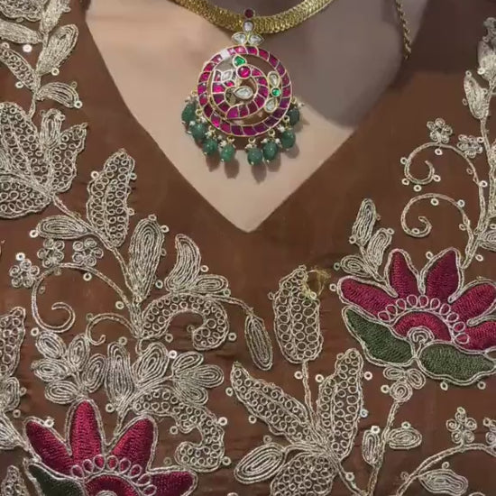 Video of FeelOri Mayur Pathakam Peacock Pendant styled on a chain for scale; pendant only, SKU FO-RKJ-0164.