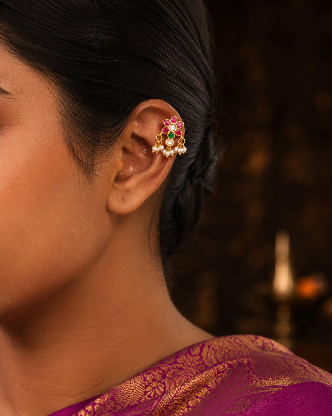 FeelOri real kempu jadau bugudi styled with Indian occasion wear