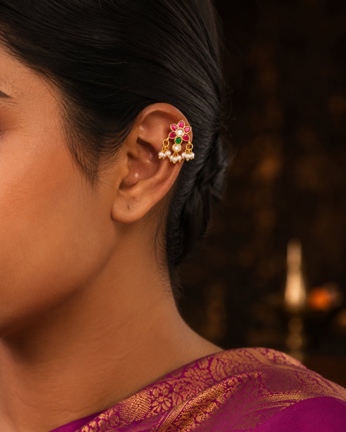 FeelOri real kempu jadau bugudi styled with Indian occasion wear