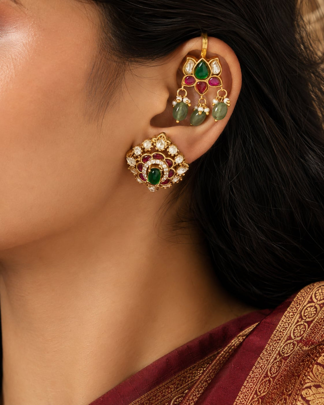 FeelOri real kempu jadau bugudi styled with Indian occasion wear