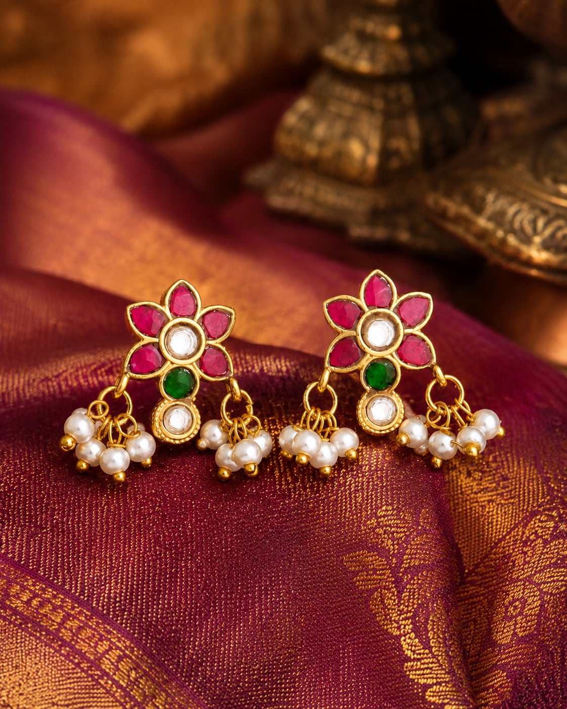 FeelOri real kempu jadau bugudi styled with saree fabric for Indian occasion wear