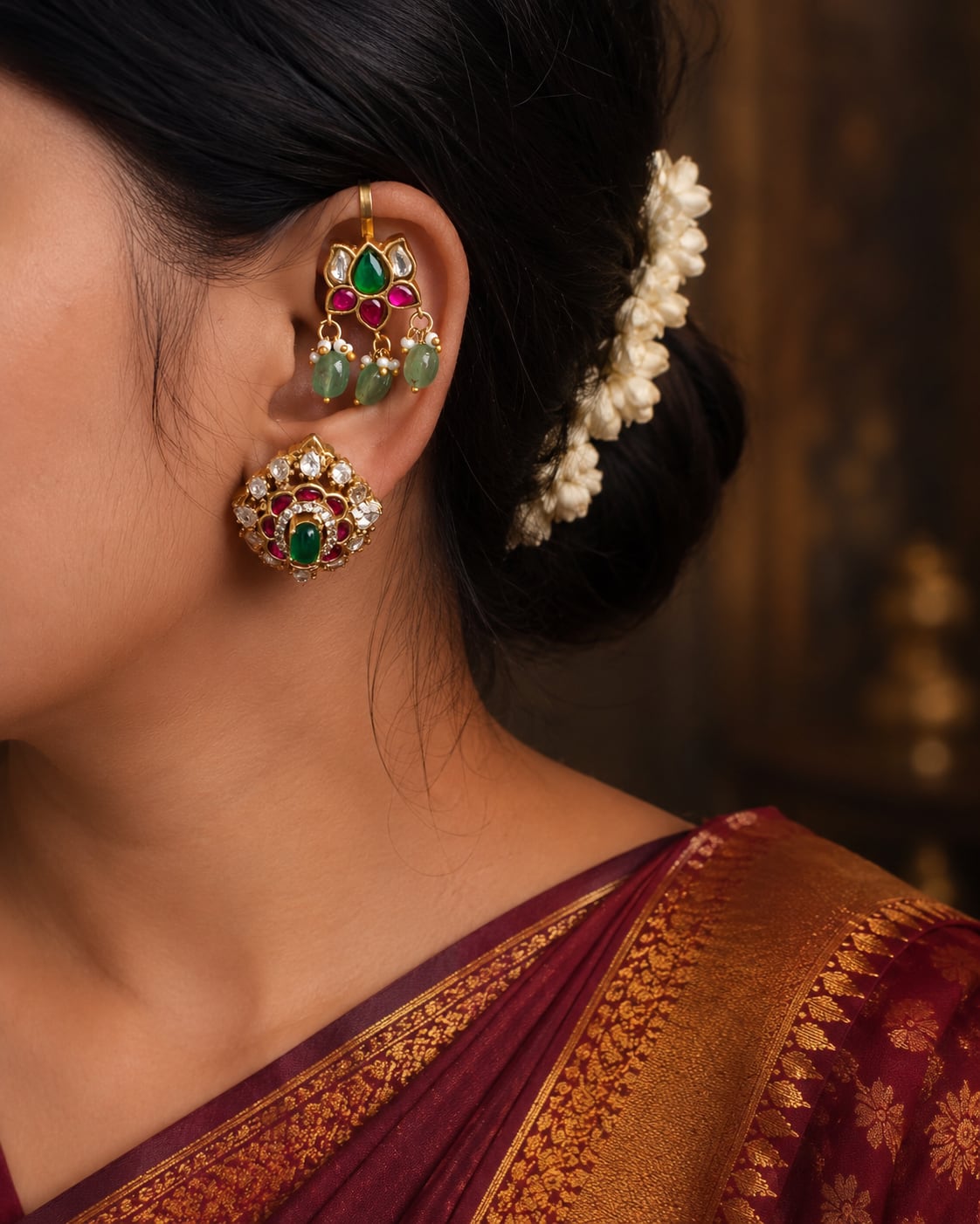 FeelOri real kempu jadau bugudi styled with saree fabric for Indian occasion wear