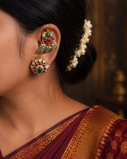 FeelOri real kempu jadau bugudi styled with saree fabric for Indian occasion wear