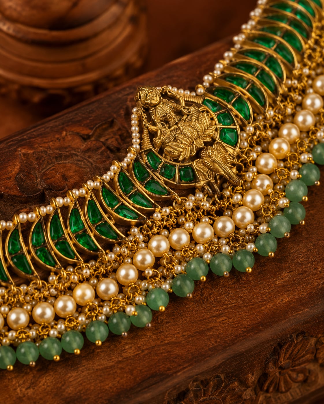 FeelOri real kempu jadau necklace close-up of real kempu stones and jadau work