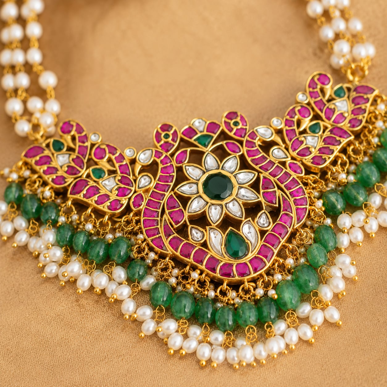 FeelOri real kempu jadau choker necklace close-up of real kempu stones and jadau work