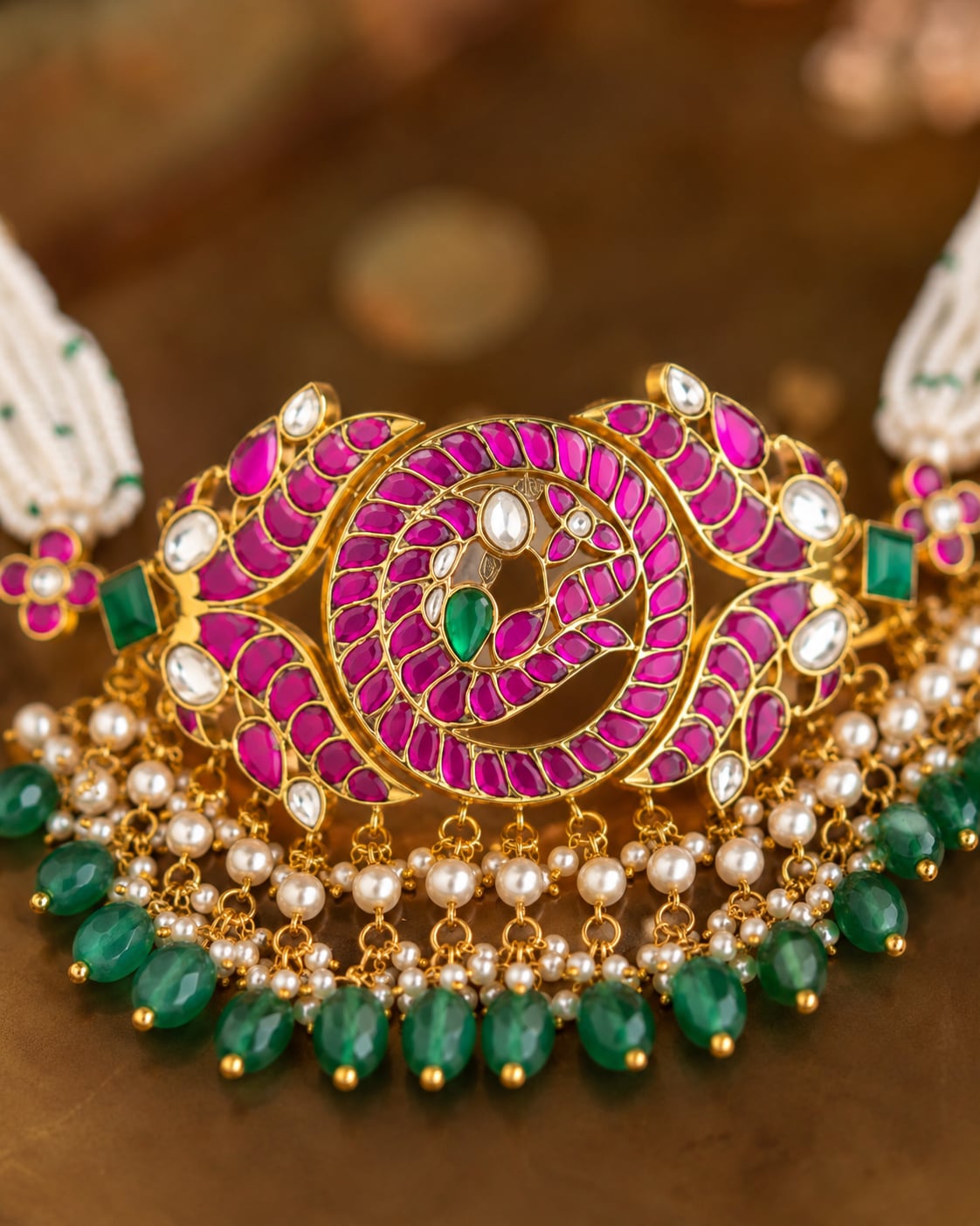 FeelOri real kempu jadau choker necklace close-up of real kempu stones and jadau work