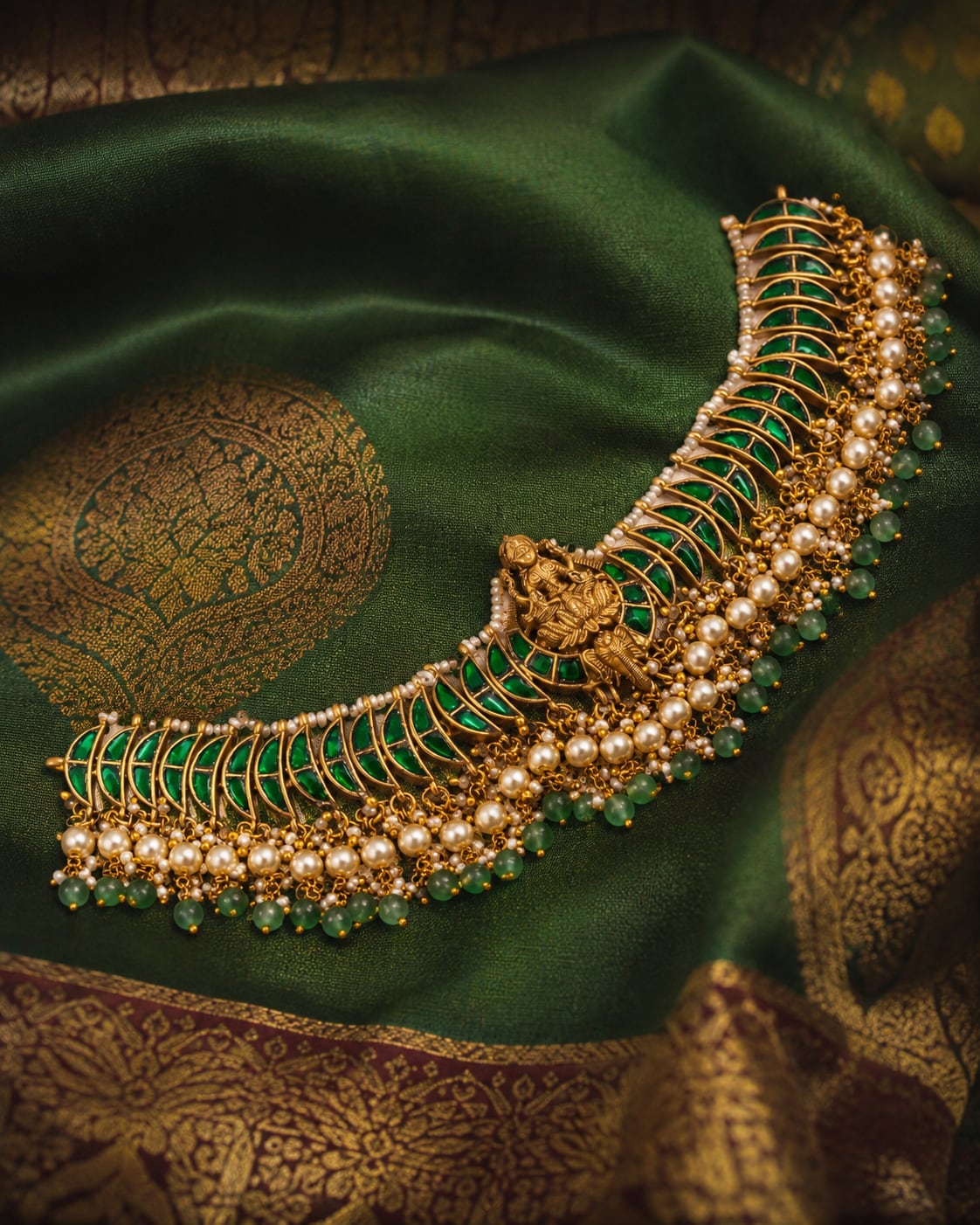 FeelOri real kempu jadau necklace styled with saree fabric for Indian occasion wear