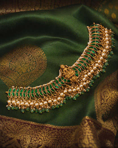 FeelOri real kempu jadau necklace styled with saree fabric for Indian occasion wear