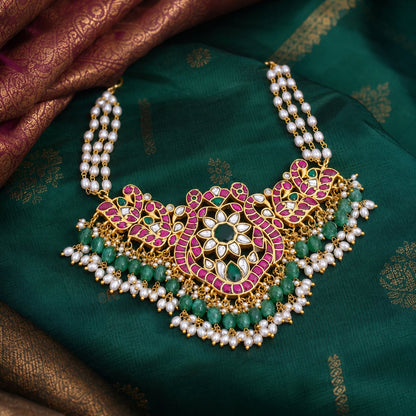 FeelOri real kempu jadau choker necklace styled with saree fabric for Indian occasion wear