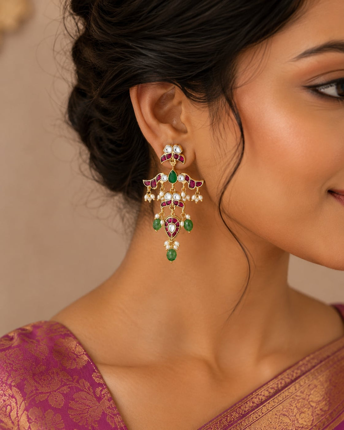 FeelOri real kempu jadau earrings styled with Indian occasion wear