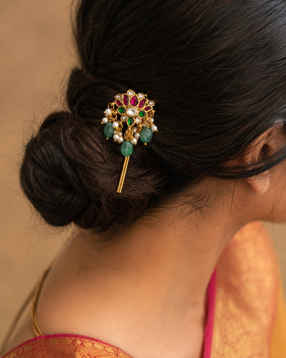 FeelOri jadau kundan hair pin styled with Indian occasion wear