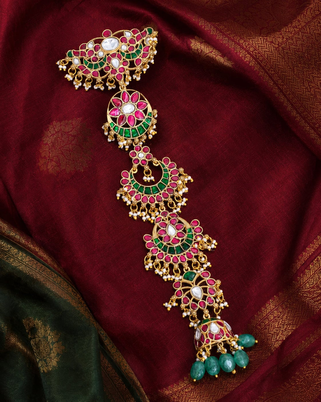 FeelOri real kempu jadau jada choti styled with saree fabric for Indian occasion wear