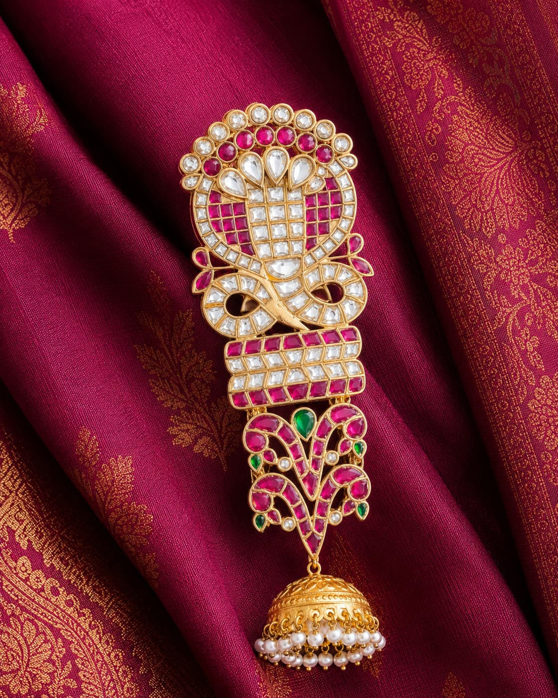 FeelOri jadau kundan jada choti styled with saree fabric for Indian occasion wear