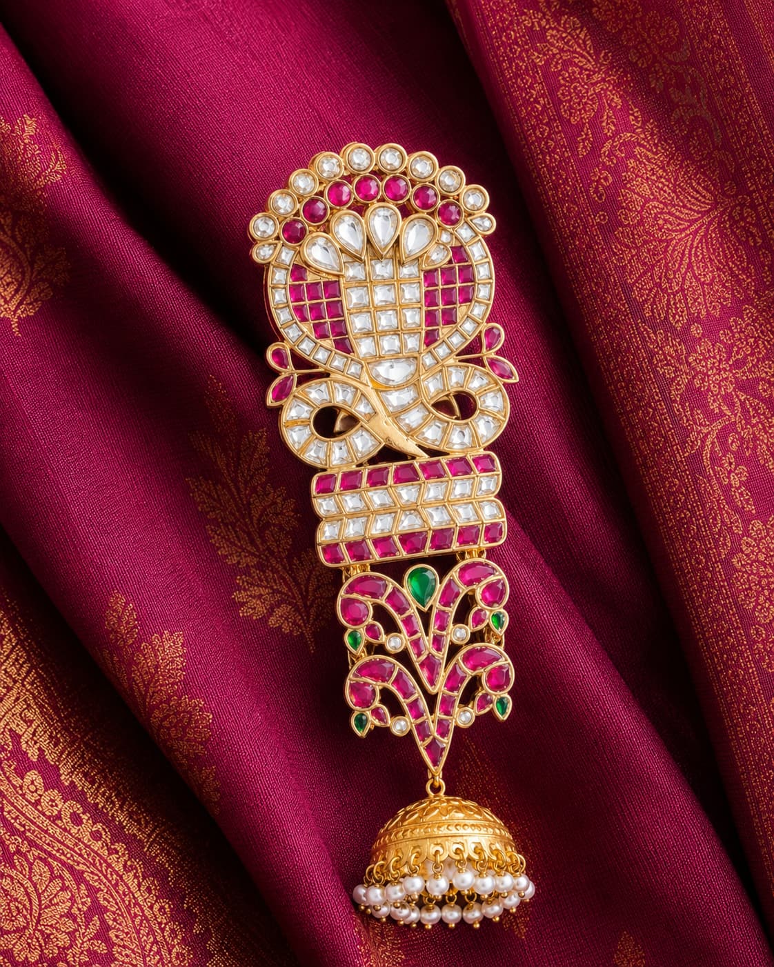 FeelOri jadau kundan jada choti styled with saree fabric for Indian occasion wear