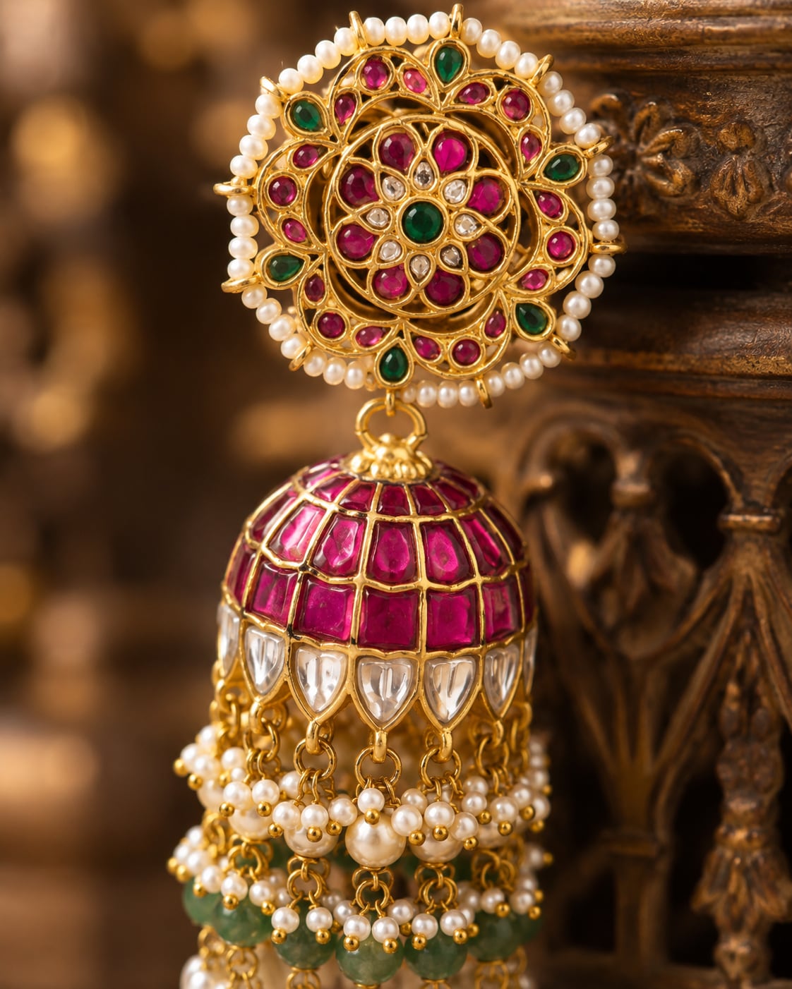 FeelOri real kempu jadau jhumka earrings stone setting and gold-polished detail