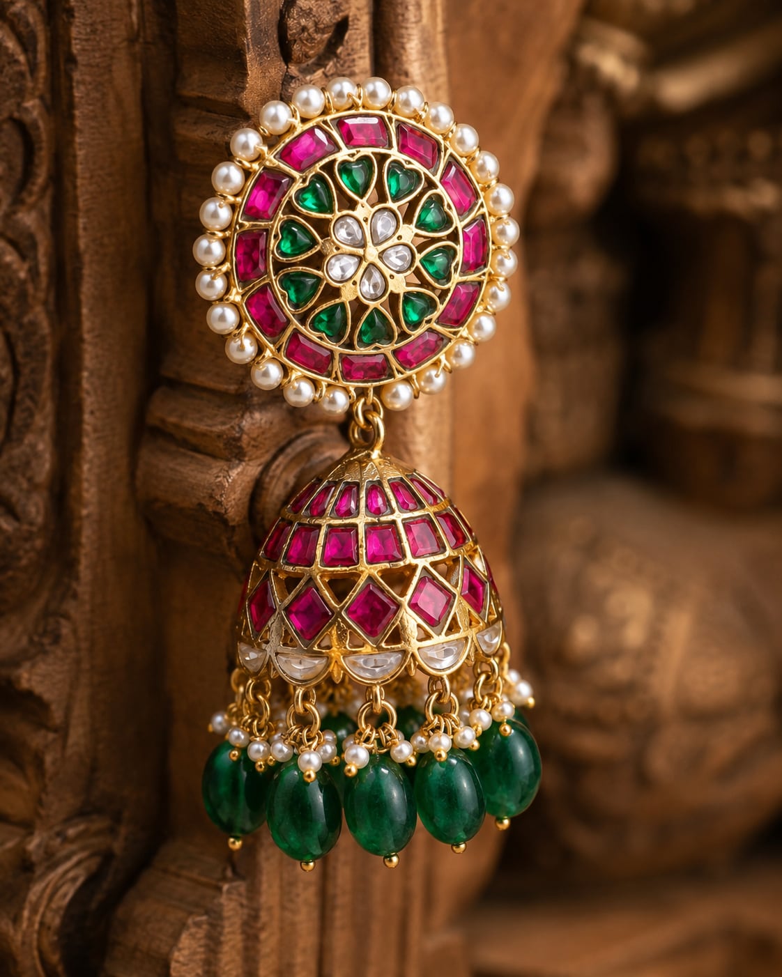 FeelOri real kempu jadau jhumka earrings stone setting and gold-polished detail