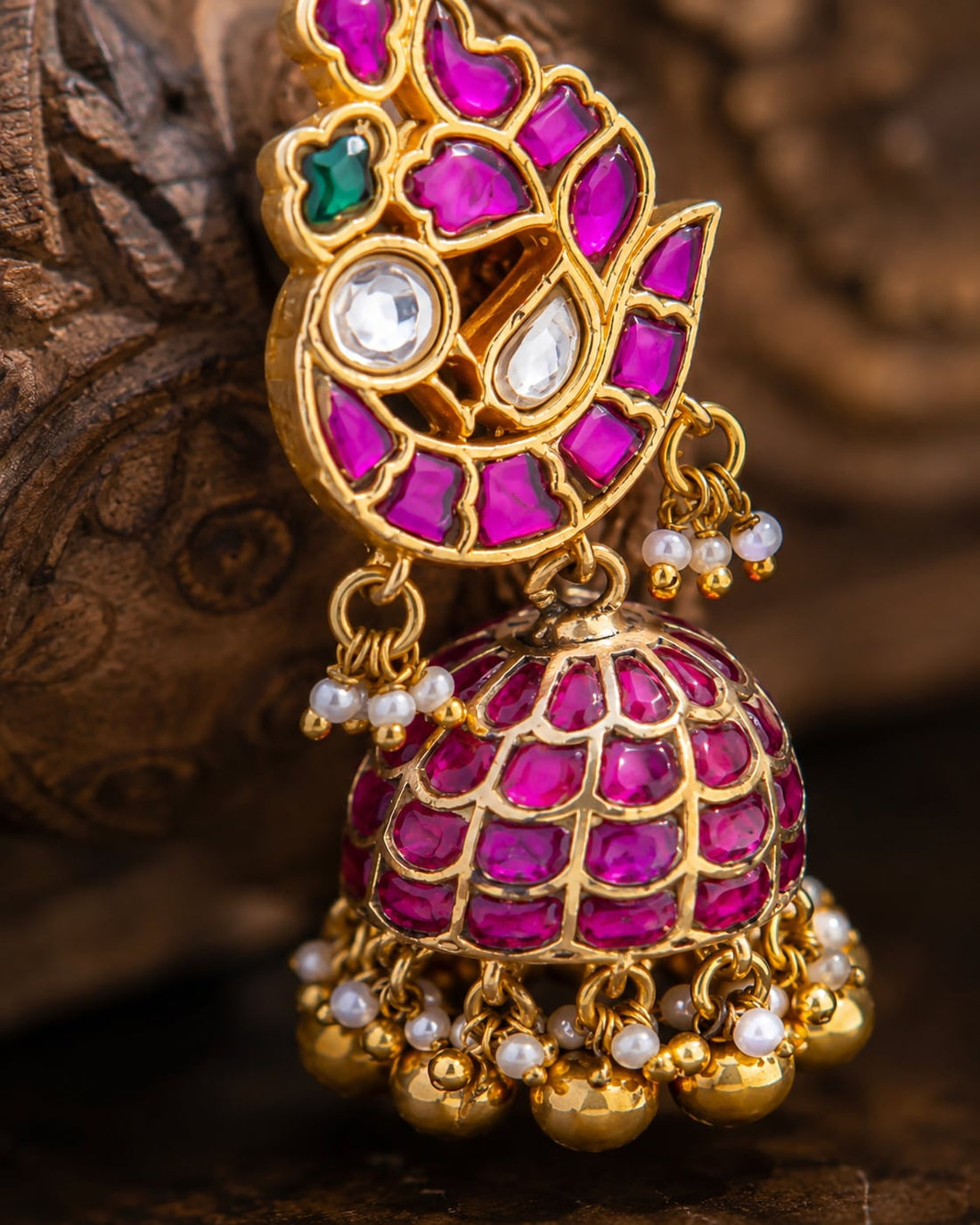 FeelOri real kempu jadau jhumka earrings stone setting and gold-polished detail