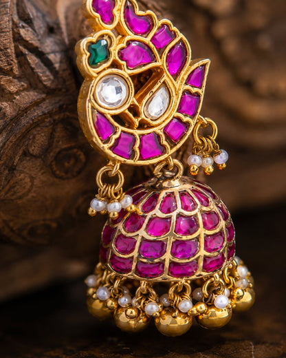 FeelOri real kempu jadau jhumka earrings stone setting and gold-polished detail