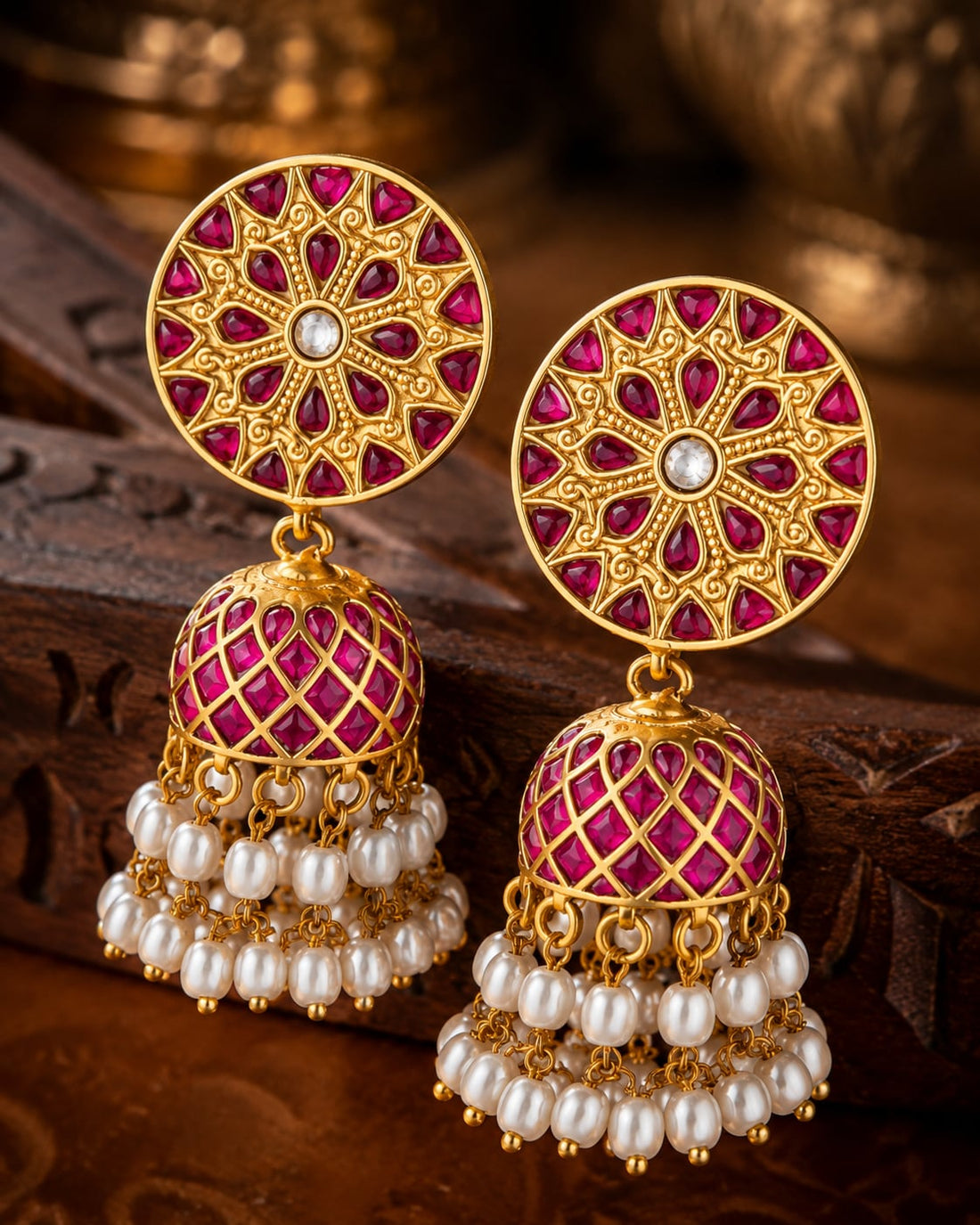 FeelOri real kempu jadau jhumka earrings stone setting and gold-polished detail
