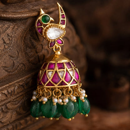 FeelOri real kempu jadau jhumka earrings stone setting and gold-polished detail