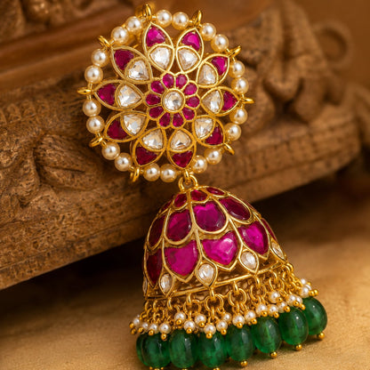 FeelOri real kempu jadau jhumka earrings stone setting and gold-polished detail