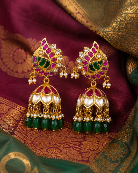 FeelOri kundan-style jhumka earrings stone setting and gold-polished detail