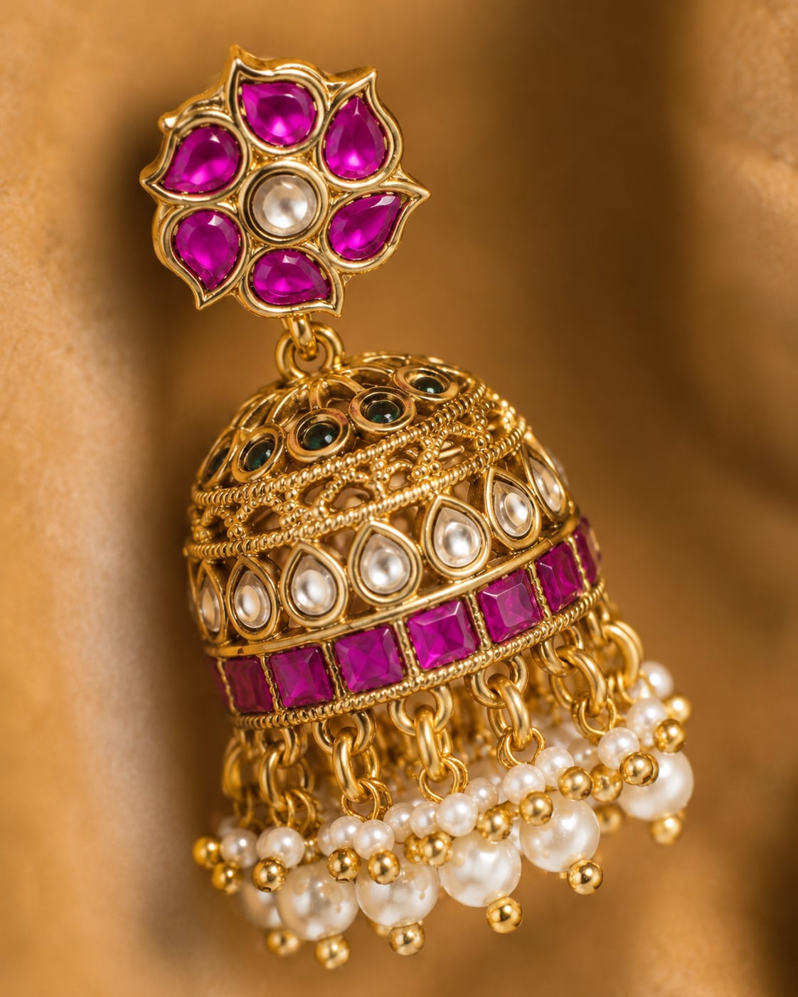 FeelOri real kempu jadau jhumka earrings stone setting and gold-polished detail